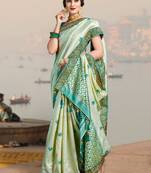 Mint Green Color Designer Jodhpuri Saree With Blouse Piece