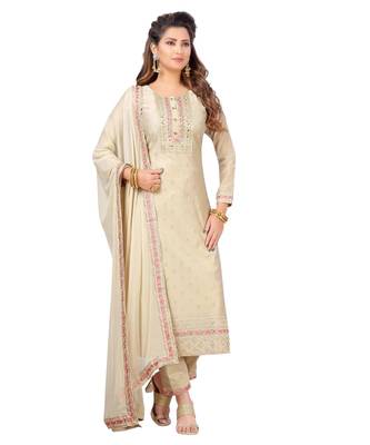 BEIGE chiffon  CHANDERI 2