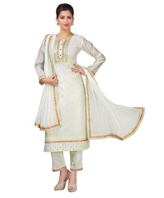 CREAM chiffon  CHANDERI 1