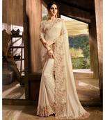 Off White 3d Floral Emroidered Silk Net Saree with Blouse