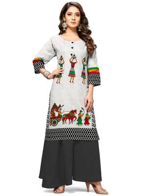 White printed cotton ethnic-kurtis 1