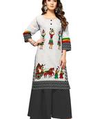 White printed cotton ethnic-kurtis