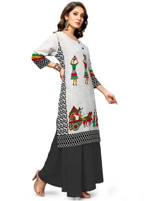 White printed cotton ethnic-kurtis 4