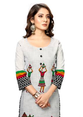 White printed cotton ethnic-kurtis 5