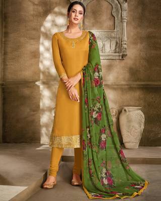 Mustard embroidered chanderi silk salwar 1