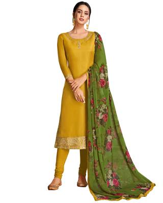 Mustard embroidered chanderi silk salwar 2