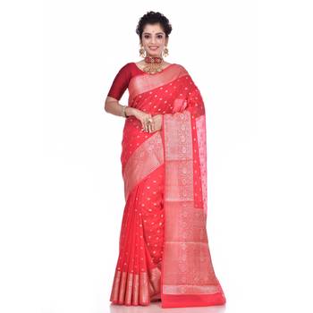 Red woven pure georgette saree with blouse 1