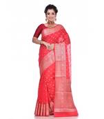 Red woven pure georgette saree with blouse