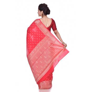 Red woven pure georgette saree with blouse 3