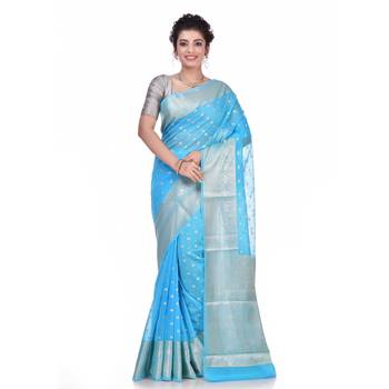 Sky blue woven pure georgette saree with blouse 1