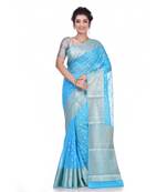 Sky blue woven pure georgette saree with blouse