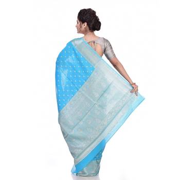 Sky blue woven pure georgette saree with blouse 2
