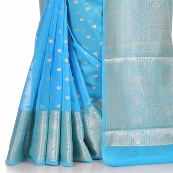 Sky blue woven pure georgette saree with blouse 3