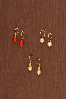 Golden earrings - 3 sets Swarovski pearl and coral one gram gold 2
