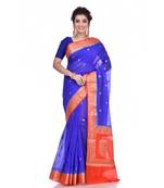Royal blue woven chiffon saree with blouse