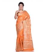 Orange woven pure linen saree with blouse