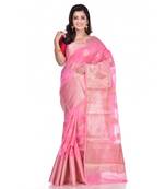 Pink woven pure linen saree with blouse