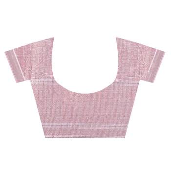 Pink woven pure linen saree with blouse 4