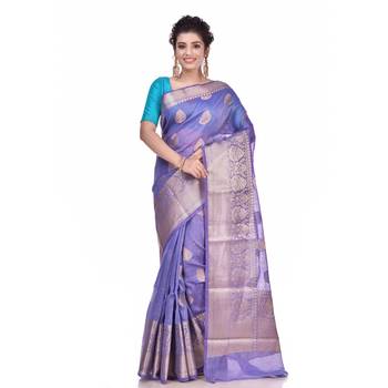 Purple woven pure linen saree with blouse 1
