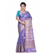 Purple woven pure linen saree with blouse
