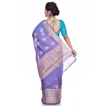 Purple woven pure linen saree with blouse 2