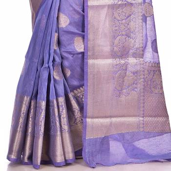 Purple woven pure linen saree with blouse 3