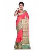 Pink woven pure linen saree with blouse