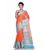 Rust woven pure linen saree with blouse