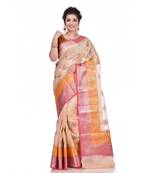 Beige woven pure linen saree with blouse