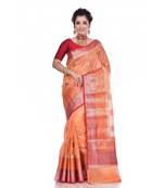 Peach woven pure linen saree with blouse
