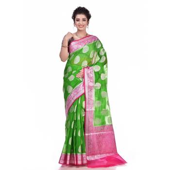 Green woven organza saree with blouse 1