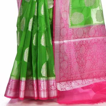 Green woven organza saree with blouse 2