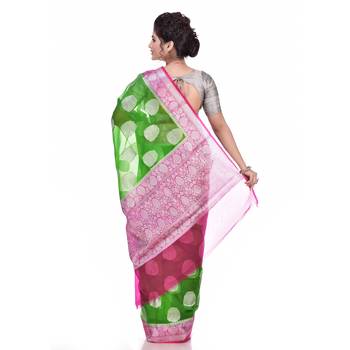 Green woven organza saree with blouse 3