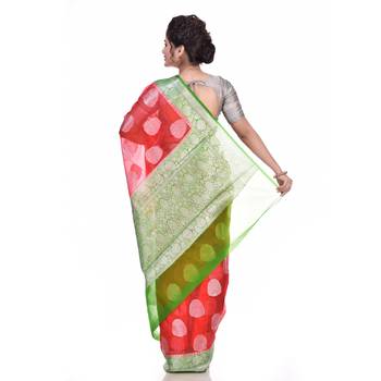 Red woven organza saree with blouse 3