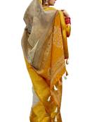 Beige printed cotton silk saree with blouse