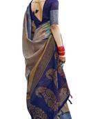 Beige printed cotton silk saree with blouse