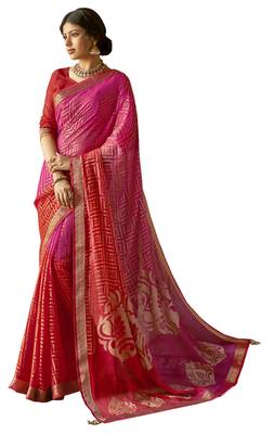 Pink printed brasso saree with blouse 1