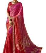 Pink printed brasso saree with blouse