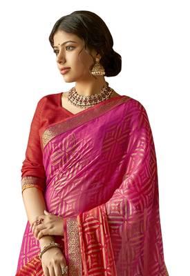 Pink printed brasso saree with blouse 2