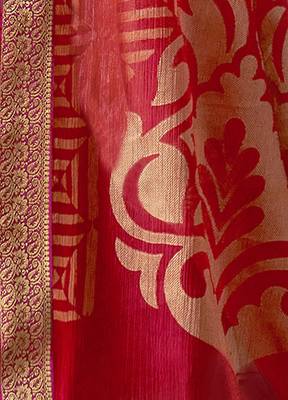Pink printed brasso saree with blouse 3