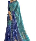 Blue printed brasso saree with blouse