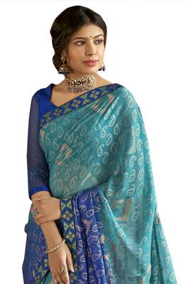 Blue printed brasso saree with blouse 2