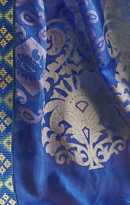 Blue printed brasso saree with blouse 3