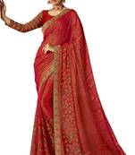 Red printed brasso saree with blouse