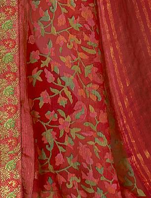Red printed brasso saree with blouse 3