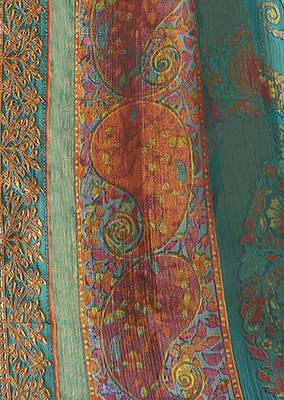 Turquoise printed brasso saree with blouse 3