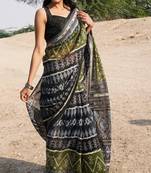 Green printed cotton saree with blouse