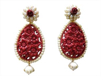 Maroon White Pearl Earring 1
