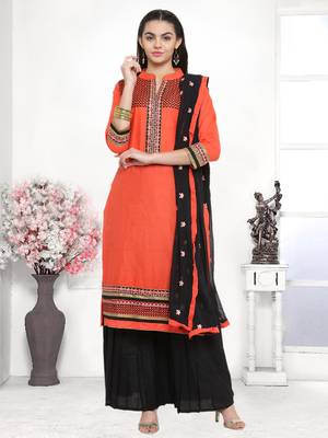 Kvsfab Peach Pure Cotton Embroiderd Patiala Dress Material 1