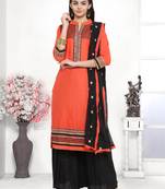 Kvsfab Peach Pure Cotton Embroiderd Patiala Dress Material